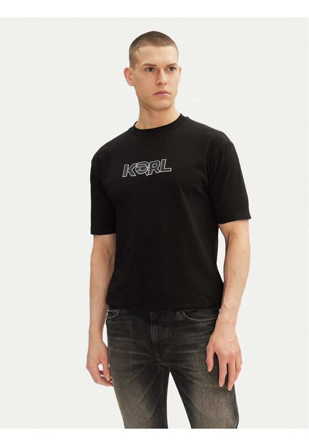 Karl Lagerfeld - KARL LAGERFELD T-Shirt 755156 552235 Czarny Regular Fit. Typ kołnierza: dekolt w karo. Kolor: czarny. Materiał: bawełna