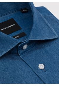Pako Lorente - PAKO LORENTE - Niebieska koszula jeansowa. Typ kołnierza: kołnierzyk włoski. Kolor: niebieski. Materiał: jeans. Długość rękawa: długi rękaw. Długość: długie. Wzór: gładki #9