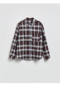 Reserved - Koszula w kratę - ciemnobrązowy. Kolor: brązowy. Materiał: tkanina, bawełna, wiskoza #1