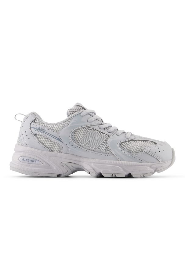 Buty dziecięce New Balance GR530TBA – szare. Okazja: na co dzień, na uczelnię. Kolor: szary. Materiał: guma, materiał, syntetyk. Szerokość cholewki: normalna