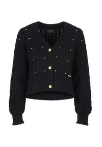 Ochnik - Czarny sweter damski z nitami. Kolor: czarny. Materiał: akryl. Długość: długie. Wzór: aplikacja #3