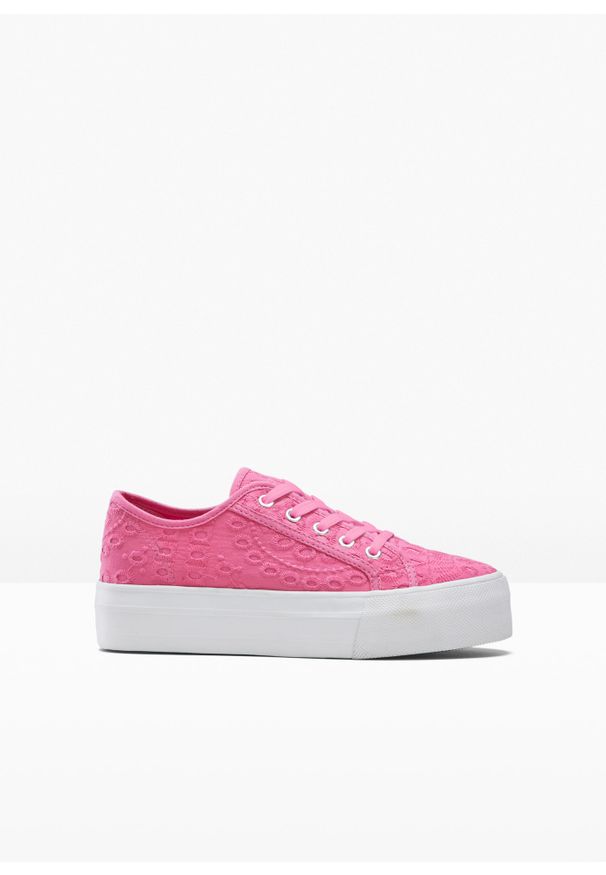 bonprix - Sneakersy na podeszwie platformie. Kolor: różowy. Wzór: haft. Obcas: na platformie