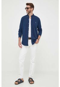 Polo Ralph Lauren koszula bawełniana męska kolor granatowy regular z kołnierzykiem button-down. Typ kołnierza: button down, polo. Kolor: niebieski. Materiał: bawełna. Długość rękawa: długi rękaw. Długość: długie. Wzór: gładki #2