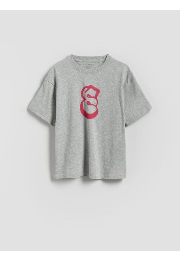 Reserved - Bawełniany t-shirt oversize - jasnoszary. Kolor: szary. Materiał: bawełna