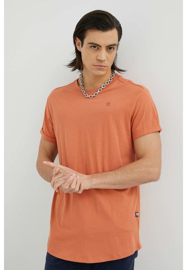 G-Star RAW - G-Star Raw t-shirt bawełniany kolor brązowy gładki. Kolor: pomarańczowy. Materiał: bawełna. Wzór: gładki