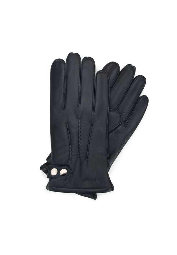 Wittchen - Męskie rękawiczki skórzane z ozdobnymi zatrzaskami czarne. Kolor: czarny. Materiał: skóra. Styl: klasyczny, elegancki