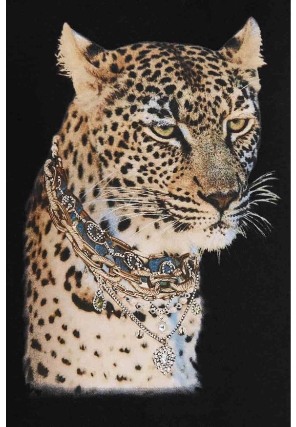 Guess - GUESS Czarny T-shirt Leopard Jewel Easy Tee. Kolor: czarny