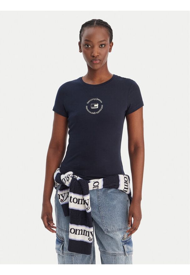 Tommy Jeans T-Shirt DW0DW22273 Granatowy Slim Fit. Kolor: niebieski. Materiał: bawełna