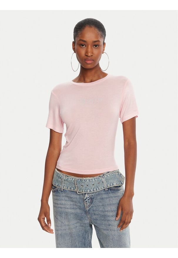 Juicy Couture T-Shirt Sheer JCWCT225301 Różowy Slim Fit. Kolor: różowy. Materiał: wiskoza