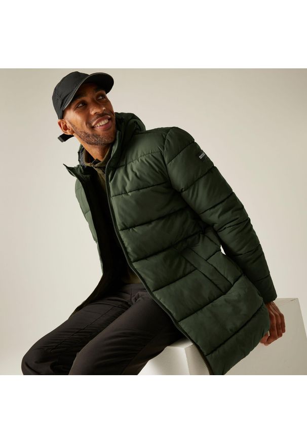Regatta - Kurtka męska zimowa pikowana Lakiver. Typ kołnierza: kaptur. Kolor: wielokolorowy, zielony, brązowy. Materiał: puch. Sezon: zima. Sport: turystyka piesza