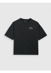 4f - 4F T-shirt oversize z nadrukiem damski - czarny XL. Okazja: na co dzień. Kolor: czarny. Materiał: materiał, bawełna, jersey, dzianina. Długość rękawa: krótki rękaw. Długość: krótkie. Wzór: nadruk. Styl: sportowy, klasyczny, casual