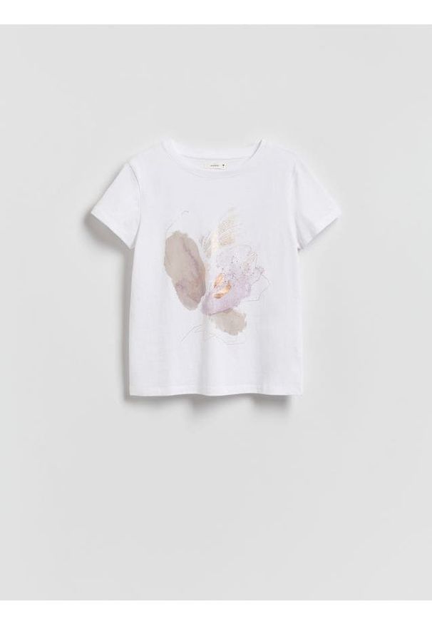 Reserved - T-shirt z nadrukiem - biały. Kolor: biały. Materiał: bawełna. Wzór: nadruk