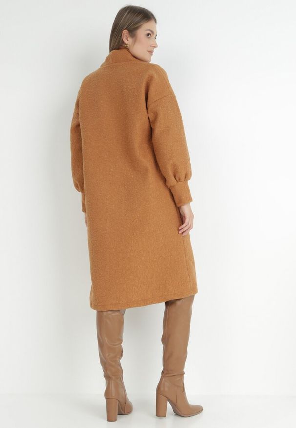 Born2be - Brązowy Płaszcz Boucle Niezapinany Zopho. Okazja: na co dzień. Kolor: brązowy. Materiał: jeans, tkanina. Styl: klasyczny, casual, elegancki