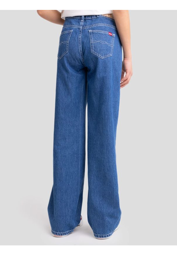 Big-Star - Jeansy dziewczęce z szeroką nogawką niebieskie Misaki 528. Okazja: na co dzień. Stan: podwyższony. Kolor: niebieski. Materiał: jeans. Styl: klasyczny, casual