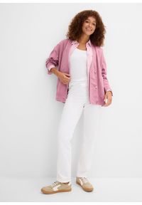 bonprix - Spodnie twillowe z elastycznego materiału z bawełną. Kolor: biały. Materiał: bawełna, materiał. Wzór: prążki #3