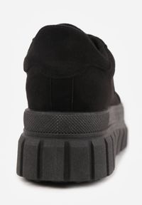 Renee - Czarne Sneakersy Vices na Platformie z Ozdobą i Napisem Leawen. Okazja: na co dzień. Kolor: czarny. Materiał: jeans. Wzór: aplikacja, napisy. Obcas: na platformie #4