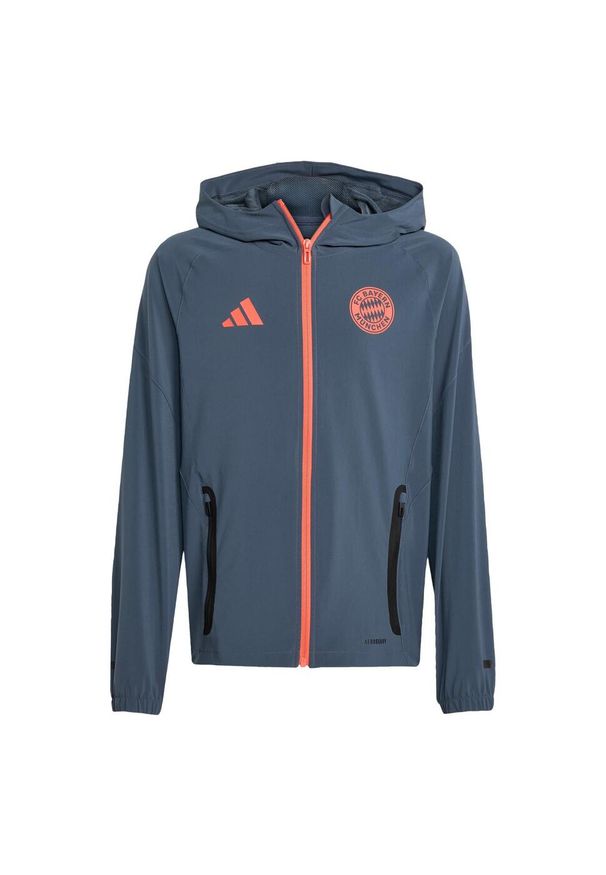 Adidas - Kurtka dla dzieci FC Bayern Tiro 25 Competition Vis Tech Travel. Kolor: szary, pomarańczowy, wielokolorowy. Materiał: dresówka. Styl: młodzieżowy, sportowy