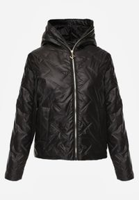 Born2be - Czarna Kurtka Pikowana z Nieodpinanym Kapturem i Aplikacją na Rękawie Endora. Okazja: na spacer, na co dzień. Kolor: czarny. Materiał: poliester, jeans. Wzór: aplikacja. Styl: casual, elegancki #7