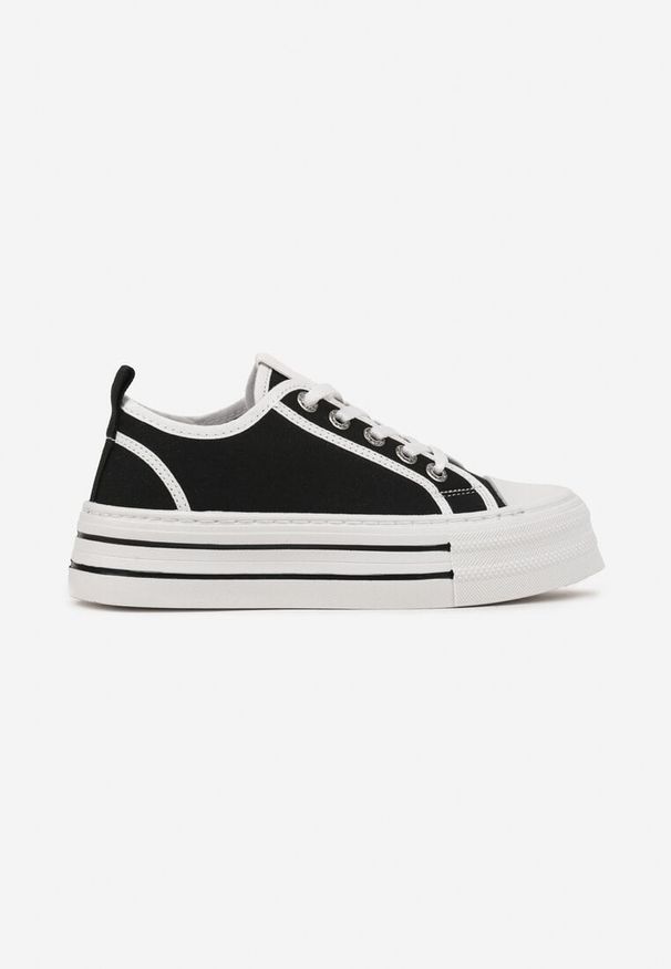 Born2be - Czarne Trampki na Grubej Podeszwie z Cyrkoniami Felithea. Okazja: na co dzień, na spacer. Kolor: czarny. Materiał: jeans. Szerokość cholewki: normalna. Styl: elegancki, casual