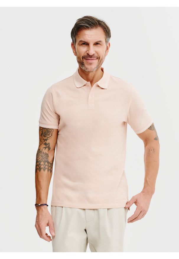 Pako Lorente - PAKO LORENTE – T-shirt polo w kolorze różowym. Okazja: na co dzień. Typ kołnierza: polo. Kolor: szary, różowy, biały. Materiał: bawełna. Styl: casual