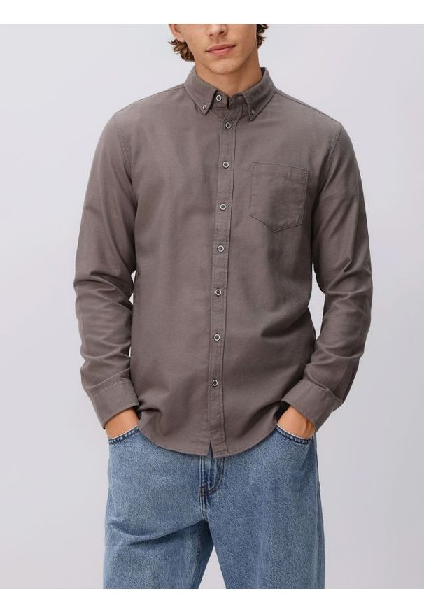 Reserved - Bawełniana koszula slim fit - brązowy. Kolor: brązowy. Materiał: bawełna