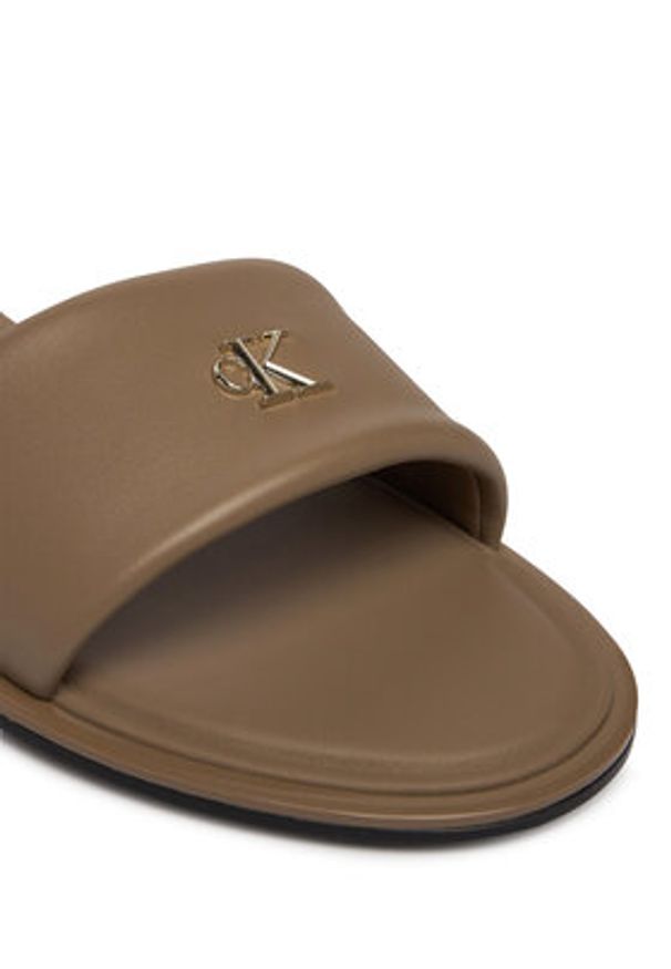 Calvin Klein Klapki Round Flat Sndl Lth Bar Hw 2 HW0HW02925 Beżowy. Kolor: beżowy. Materiał: skóra