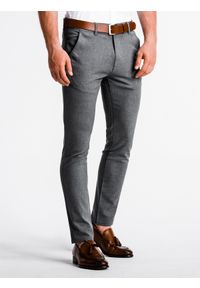 Ombre Clothing - Spodnie męskie chino P832 - szare - XL. Kolor: szary. Materiał: tkanina, poliester, elastan, wiskoza. Styl: elegancki, klasyczny #6