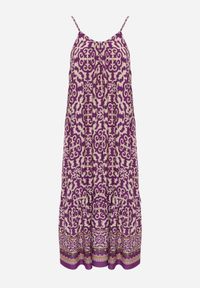 Renee - Fioletowa Rozkloszowana Sukienka z Bawełny na Cienkich Ramiączkach Nellmaira. Okazja: na imprezę. Kolor: fioletowy. Materiał: bawełna. Długość rękawa: na ramiączkach. Sezon: lato #8