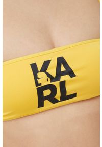 Karl Lagerfeld biustonosz kąpielowy KL22WTP02 kolor żółty usztywniona miseczka. Kolor: żółty. Wzór: nadruk #3
