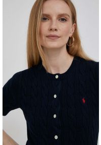 Polo Ralph Lauren kardigan bawełniany kolor granatowy lekki. Typ kołnierza: polo. Kolor: niebieski. Materiał: bawełna. Długość rękawa: krótki rękaw. Długość: krótkie. Wzór: ze splotem #2