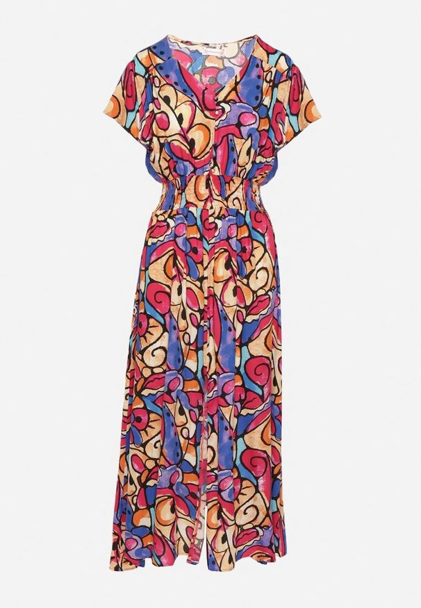 Born2be - Różowa Bawełniana Sukienka z Abstrakcyjnym Wzorem Emilisse. Okazja: na co dzień. Kolor: różowy. Materiał: bawełna. Styl: casual, klasyczny