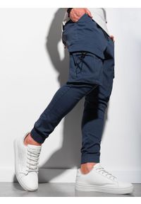 Ombre Clothing - Spodnie męskie joggery P1026 - niebieskie - M. Kolor: niebieski. Materiał: bawełna, elastan