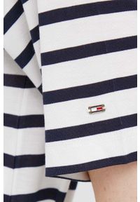 TOMMY HILFIGER - Tommy Hilfiger sukienka kolor beżowy midi prosta. Okazja: na co dzień. Kolor: beżowy. Materiał: materiał. Długość rękawa: krótki rękaw. Typ sukienki: proste. Styl: casual. Długość: midi #4