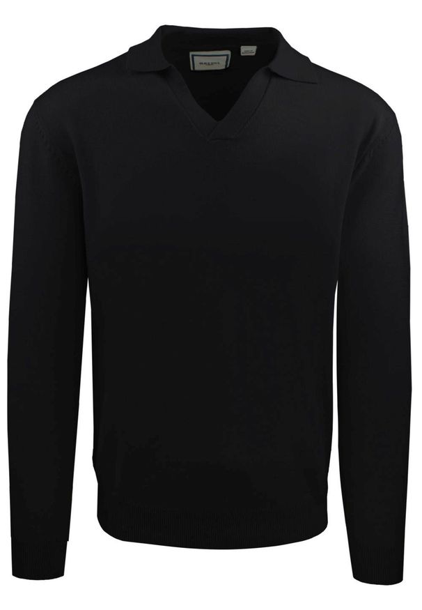 Męski, Lekki Sweter z Otwartym Kołnierzykiem Polo - Brave Soul - Czarny. Typ kołnierza: polo. Kolor: czarny. Materiał: poliester, poliamid, wiskoza