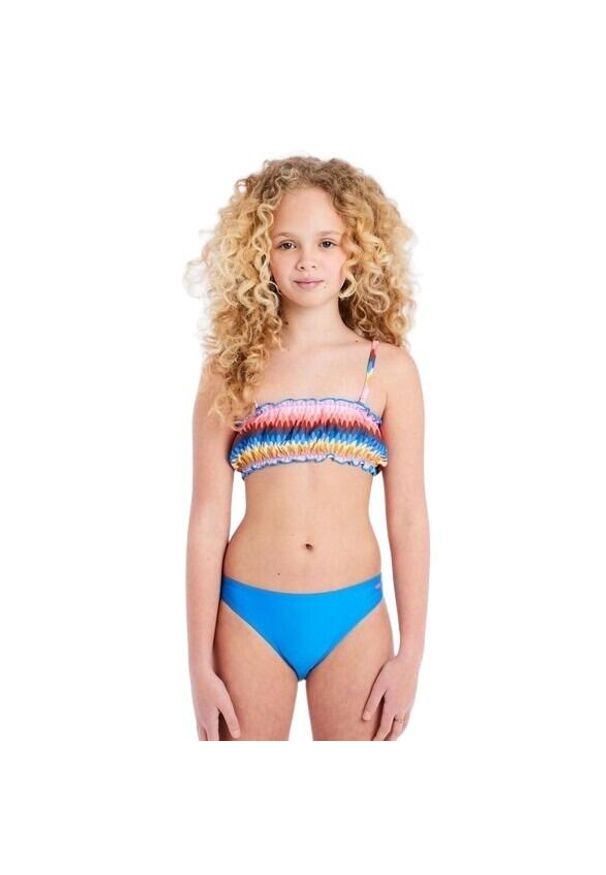 Dziewczęcy 2-częściowy kostium kąpielowy bandeau Protest Prtclaud. Kolor: niebieski. Wzór: nadruk, paski, kolorowy