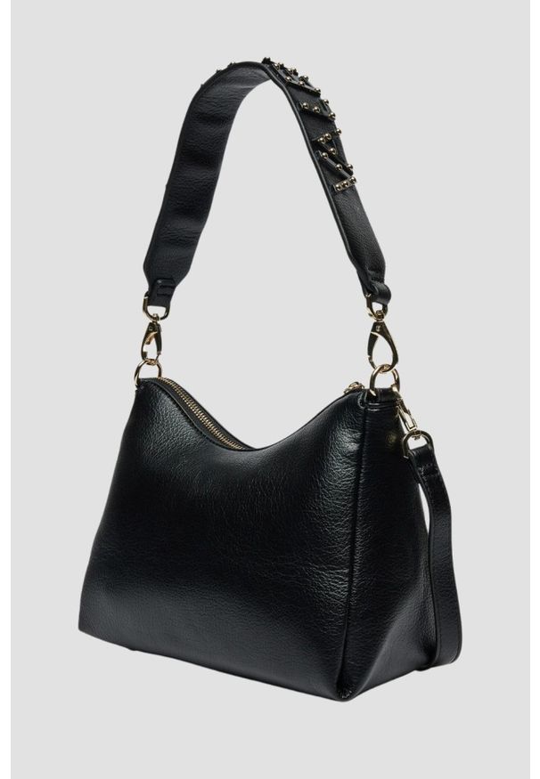 Valentino by Mario Valentino - VALENTINO Czarna damska torebka Kalimba Hobo Bag z saszetką. Kolor: czarny. Wzór: paski. Materiał: skórzane. Styl: elegancki