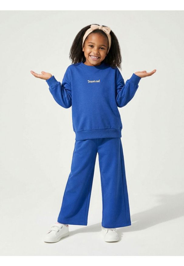 Sinsay - Spodnie dresowe wide leg z polarem - niebieski. Kolor: niebieski. Materiał: polar, dresówka