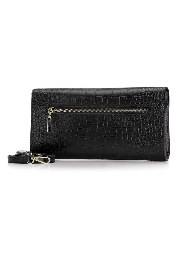 Wittchen - Kopertówka skórzana minimalistyczna croco. Kolor: czarny. Wzór: haft. Dodatki: z haftem. Materiał: skórzane. Styl: elegancki. Rodzaj torebki: przez ramię