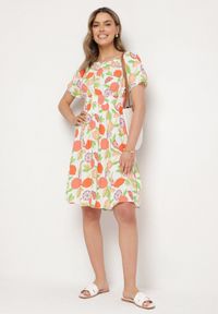 Born2be - Pomarańczowa Sukienka Hiszpanka z Bawełną i Motywem Cytrusów Avfila. Okazja: na co dzień. Typ kołnierza: dekolt hiszpanka. Kolor: pomarańczowy. Materiał: bawełna. Sezon: lato. Styl: casual, elegancki #3