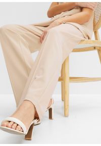 bonprix - Spodnie z elastyczną gumką w talii z grubej dzianiny interlock. Kolor: beżowy. Materiał: dzianina, materiał #2