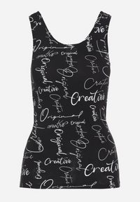 Born2be - Czarny Top z Bawełny z Napisami Savanette. Okazja: na co dzień. Kolor: czarny. Materiał: bawełna. Wzór: napisy. Styl: casual #5