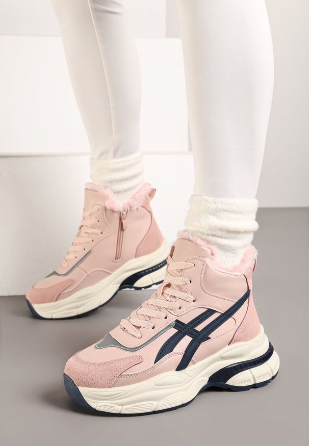 Born2be - Różowe Sneakersy za Kostkę na Platformie Eloriane. Wysokość cholewki: za kostkę. Kolor: różowy. Sezon: zima. Obcas: na platformie
