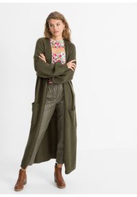 bonprix - Sweter bez zapięcia oversize, w dł. midi. Kolor: zielony