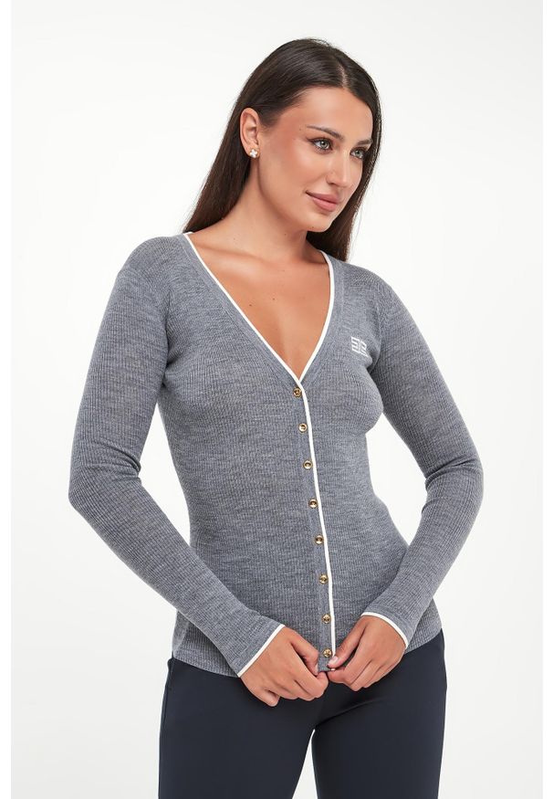 Elisabetta Franchi - Kardigan damski wełniany prążkowany ELISABETTA FRANCHI. Materiał: prążkowany, wełna