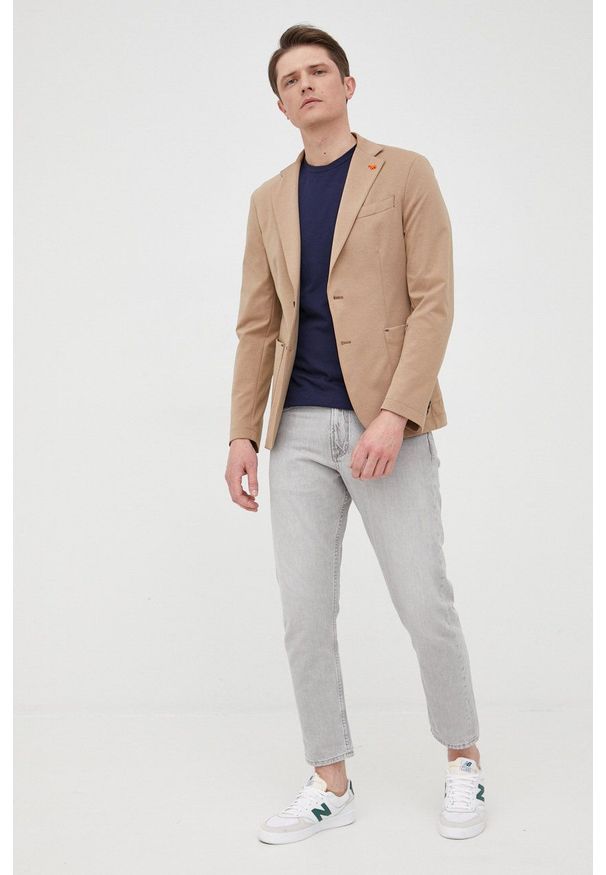 MANUEL RITZ - Manuel Ritz marynarka męska kolor beżowy. Kolor: beżowy. Materiał: materiał. Styl: klasyczny