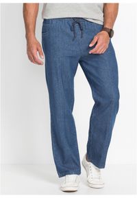 bonprix - Spodnie z gumką w talii z lekkiej bawełny, classic fit, prosta nogawka. Kolor: niebieski. Sezon: lato