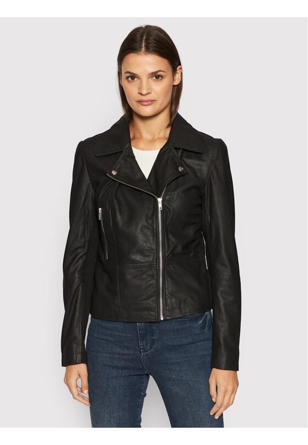YAS Kurtka skórzana Sophie 26018510 Czarny Regular Fit. Kolor: czarny. Materiał: skóra