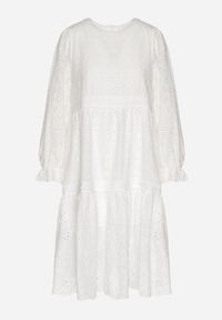 Born2be - Biała Ażurowa Rozkloszowana Sukienka z Bawełny Edilavia. Okazja: na co dzień, do pracy, na imprezę. Kolor: biały. Materiał: bawełna. Wzór: ażurowy. Sezon: lato. Styl: casual, elegancki #3