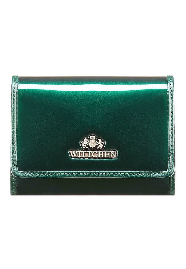 Wittchen - Damski portfel ze skóry lakierowany średni ciemny zielony. Kolor: zielony. Materiał: skóra, lakier. Wzór: aplikacja
