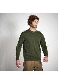 SOLOGNAC - Sweter outdoor Solognac 100. Kolor: zielony. Materiał: tkanina, poliester, prążkowany, elastan, materiał. Sport: outdoor